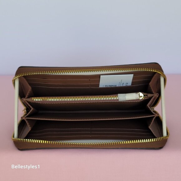 COACH Signature Canvas With Wildflower Print Zip-Around Wallet/Wristlet-Khaki M - Picture 13 of 16